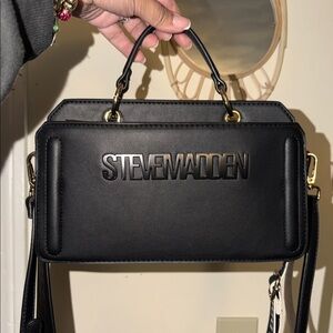 Steve Madden Black Satchel with Gold Accents